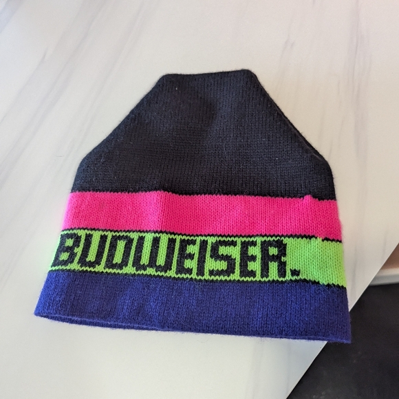 Vintage Y2K Neon Budweiser Beanie Ski Snowboard Knit Hat Made In USA - Picture 5 of 9